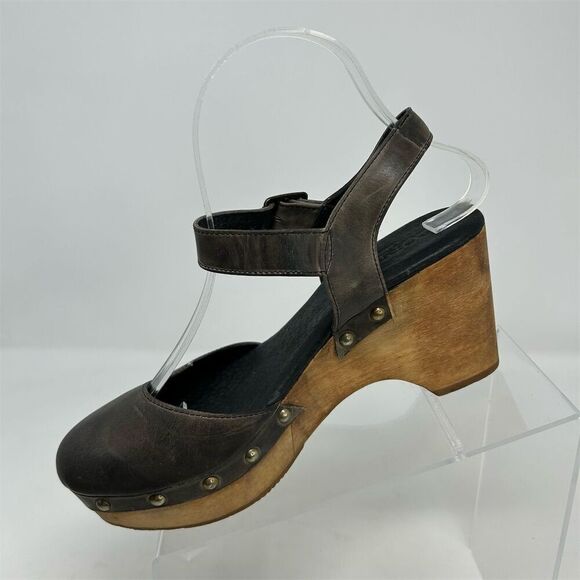 Cordani Brown Leather Slingback Heeled Studded Clogs Size 38 Closed Toe Sandals - Picture 5 of 14